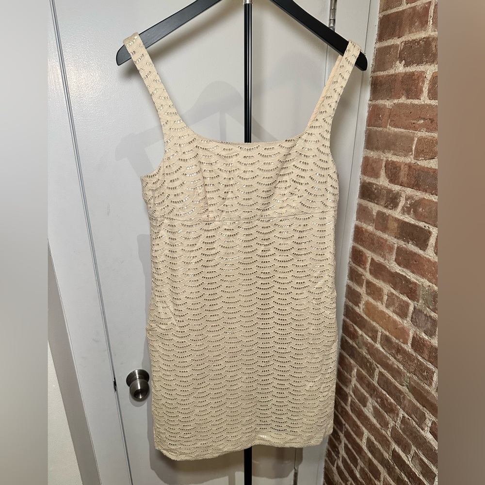 J. Crew Collection Cream Cotton Eyelet Shift Dress with Soft Metallic Lining